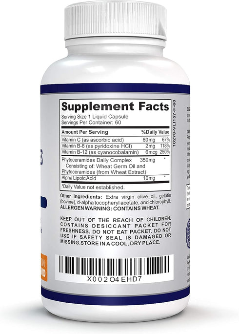Phytoceramides Complex, Skin repair and Rejuvenation, Anti-aging Support, Plant-derived Ceramides, with Vitamins C, B-6, and B-12, 2-month Supply ...