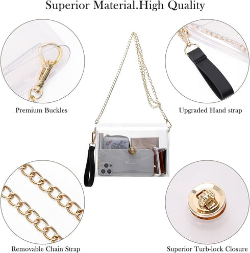 Transparent Clutch Clear Purse Crossbody Shoulder Bags Stadium Approved Bags...