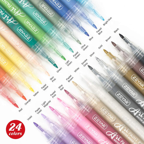 ZEYAR Acrylic Paint Pens, Extra Fine, 24 Colors, Permanent & Waterproof Ink, AP Certified, Works on Rock, Wood, Glass, Metal, Ceramic and Non poro...