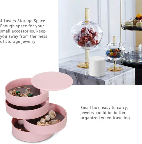 CONBOLA Jewelry Organizer, Small Jewelry Storage Box Earring Holder for Women, 5-Layer Rotating Travel Jewelry Tray Case with Lid for Bracelets Ri...