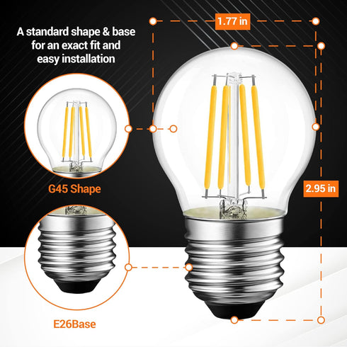 BlueStars G45 E26 Edison LED Filament Globe Bulb 120V 5W (60 Watt Equivalent), 2700K Warm White Light 550lm Non-Dimmable for Home Pendant Antique ...