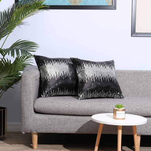 Juya Delight Throw Pillow Case, Sparkly Pillow Cushion Covers for Couch Sofa Home Decorative,18x18 inches, Black Silver, Set of 2...