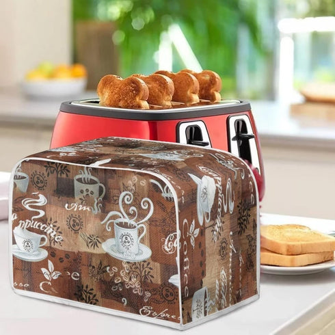 JEOCODY Toaster Cover Coffee Theme Print Toaster Bread Maker Cover 4 Slice Wide Slot Small Appliance Toaster Cover with Handle for Kitchen,Washabl...