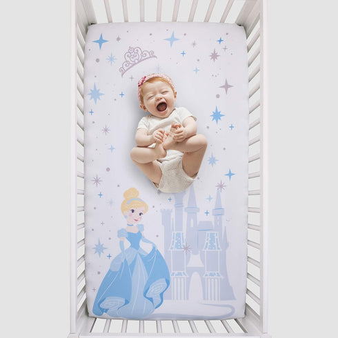 Disney Princess Cinderella - Light Blue and White Photo Op Fitted Crib Sheet...