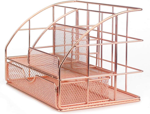Ogrmar Rose Gold Desk Supplies Organizer, Multi-functional Mesh Desk Organizer with 6 Compartments & Desk Drawer Organizer for Office Supplies and...
