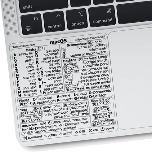 Synerlogic (5pcs) Mac OS Shortcuts Sticker | Keyboard Stickers for macOS | No-Residue Laminated Vinyl MacBook Cheatsheet for Laptop | MacBook Shor...