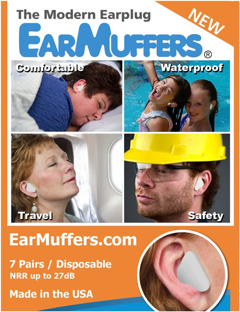 Ear Muffers The Modern Earplug, Just Peel and Stick for Swimmers, Concerts, Sleeping, etc...