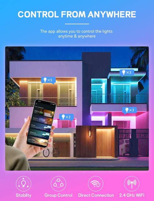 Smart Light Bulbs 4Pack with Remote, A19 E26 800LM LED Color Changing Light Bulb, WiFi & Bluetooth 5.0, Warm to Cool White, Dimmable, RGB Smart Ho...