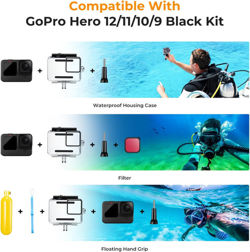 K&F Concept Waterproof Case with Dive Filters Compatible with GoPro Hero 12/11/10/9 Black, Protective Underwater Dive Housing Case Accessories Kit...