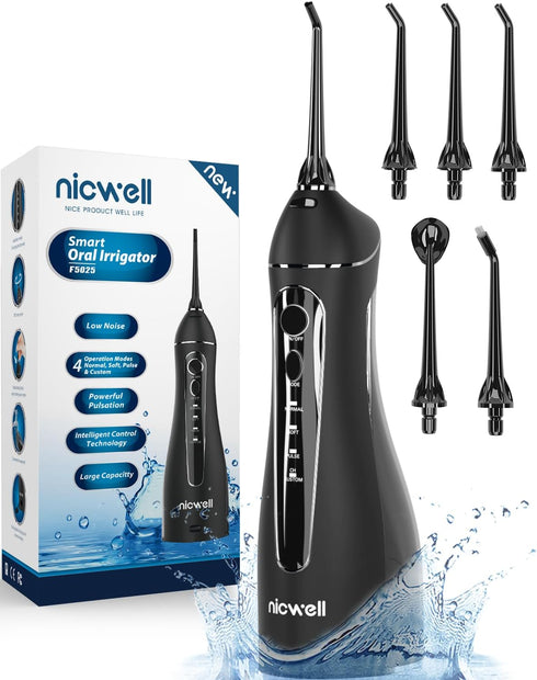 Nicwell Water Dental Flosser Teeth Pick - 4 Modes Dental Oral Irrigator, Portable & Rechargeable IPX7 Waterproof Personal Orthodontic Supplie Wate...