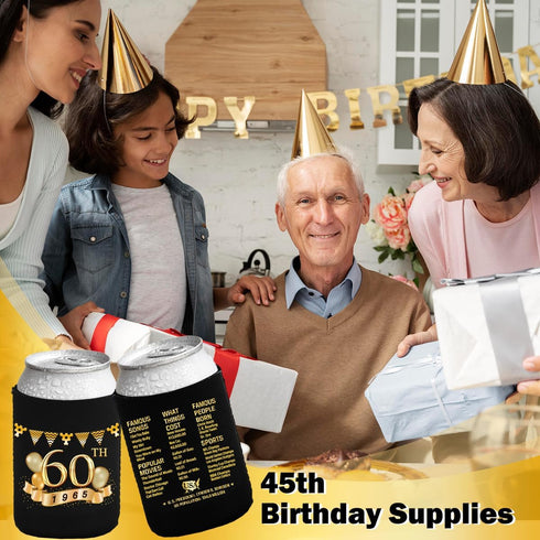 60th Birthday Can Cooler Sleeves Pack of 12-1962 Sign -60th Anniversary Decorations - Dirty 60th Birthday Party Supplies - Black and Gold Sixtieth...