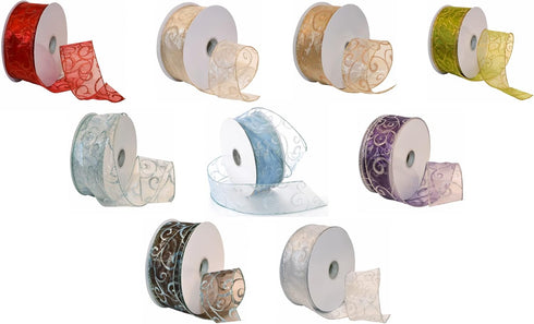 Morex Ribbon 7416.60/50-602 Swirl 2.5" X 50 YD Nylon Sheer Curling Wired Glitter Ribbon, Ice Blue, Holiday Ribbons for Crafts and Christmas Decora...