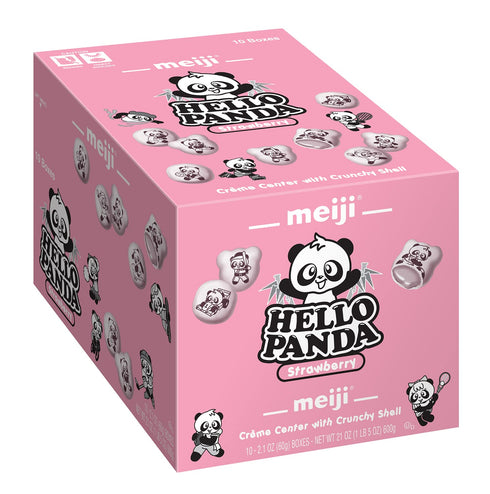 MEIJI Hello Panda Cookies, Strawberry Crème Filled - 2.1 oz, Pack of 10 - Bite Sized Cookies with Fun Panda Sports...
