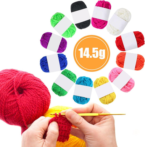 Acrylic Yarn Knitting Wool Crochet Yarn, 12 Colors Mini Craft Yarn Soft Yarn DIY Yarn Crochet Beginner Kit for Adults Handicraft Knitting Crochet ...
