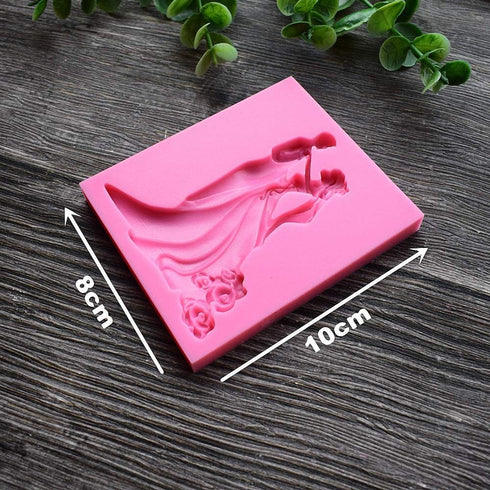 Bride and Groom Fondant Mold Set - Tuxedo Wedding Dress Cake Topper Decorating Chocolate Candy Polymer Clay Resin Epoxy Mold (Pink/Gray)...