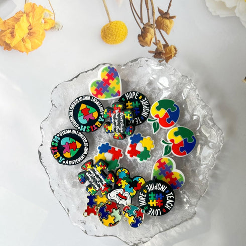 Autism Themed Silicone Focal Beads Rubber Beads Kit Bulk for Beadable Pens Keychain Making DIY Keychain Supplies Focal Pen Beads with 3pcs Pendant...