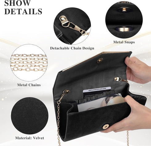 Womens Evening Clutch Bag Ladies Prom Bridal Wedding Handbag Party Purse with Detachable Chain...