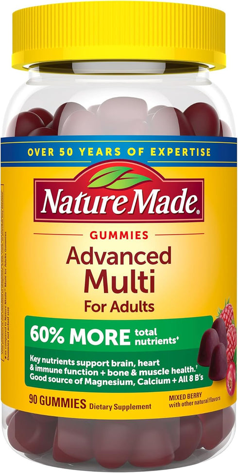 Nature Made Advanced Multivitamin Gummies for Adults with Magnesium Citrate, Calcium & All 8 B Vitamins, Daily Nutritional Support, 90 Gummies, 30...