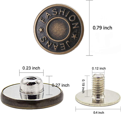 GIYOMI 20mm No Sewing Jeans Buttons Replacement Kit with Metal Base,12 Sets Nailess Removable Metal Buttons Replacement Repair Combo Thread Rivets...