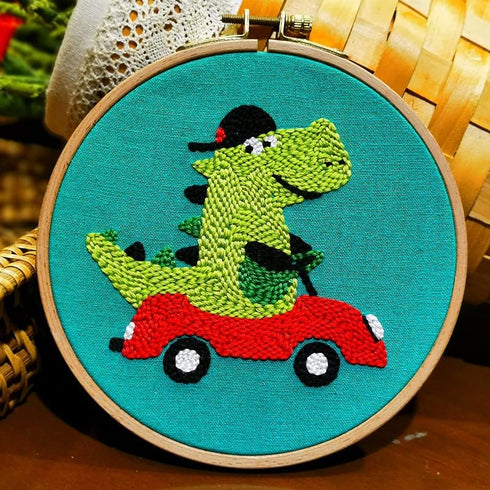 Punch Needle Embroidery kit DIY Dinosaurs and car Cross Stitch Hoop Craft Kits Handcraft Embroidery......