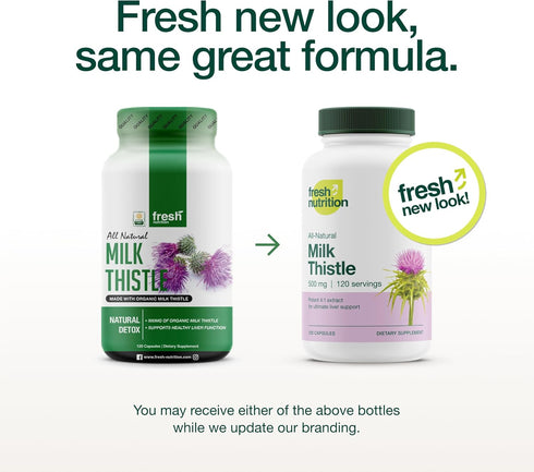 Fresh Nutrition Organic Milk Thistle Supplement - 2000mg Potent Strength – 4 Month Supply – Silymarin Thistle Seed Standardized Extract 4:1 - Made...
