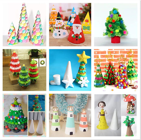 Crafjie Foam Cones for DIY Arts and Crafts (4.1 x 13.6 in, 4 Pack), White Polystyrene Christmas Tree Foam Cones Craft Supplies, for DIY Home Craft...
