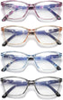 4 Pack Reading Glasses Blue Light Blocking for Women Men,Fashion Square Computer Readers with Spring Hinge,Anti Eyestrain Eyeglasses(1.75x)...