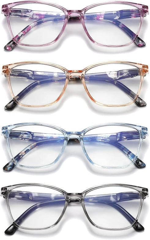 4 Pack Reading Glasses Blue Light Blocking for Women Men,Fashion Square Computer Readers with Spring Hinge,Anti Eyestrain Eyeglasses(1.5x)...