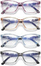 4 Pack Reading Glasses Blue Light Blocking for Women Men,Fashion Square Computer Readers with Spring Hinge,Anti Eyestrain Eyeglasses(1.5x)...