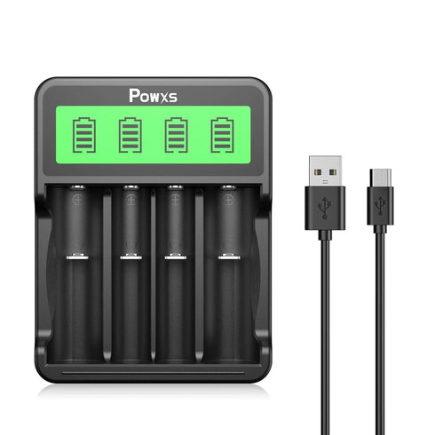 POWXS Universal Lithium 18650 Battery Charger for 3.7V Li-ion 18650 26650 18490 17670 17500 22650 21700 20700 18350 16340 RCR123A 14500, AA AAA & ...