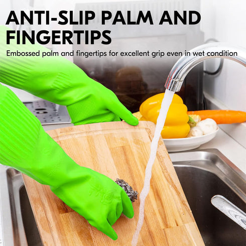 Vgo... 1-Pair Dishwashing Gloves, Reusable Household Gloves, Kitchen Gloves, Long Sleeve, Thick Latex, Cleaning, Washing, Working, Painting, Garde...