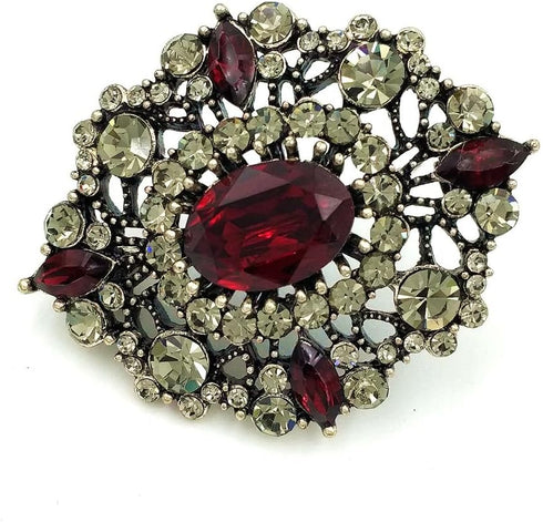 Antique Gold Tone Geometric Foliate Filigree Art Deco Blue Oval Shaped Brooch (Blue)...