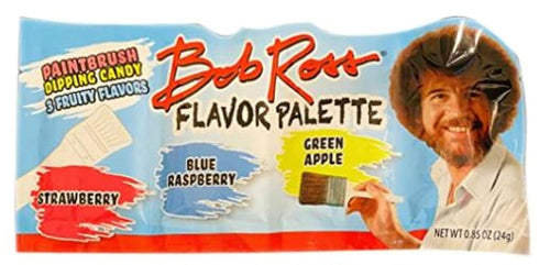Bob Ross Flavor Palette Paintbrush Dipping Candy - One (1) 0.85 Oz Pack. 3 Fruity Flavors Strawberry, Blue Raspberry and Green Apple...