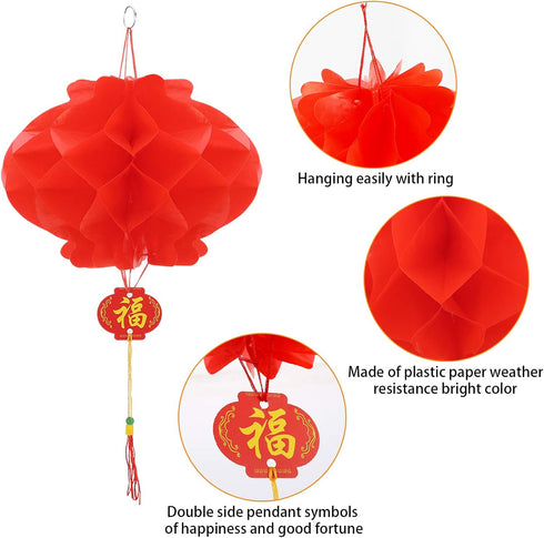 10 Pcs Chinese New Year Lanterns Red Lanterns Set of 10 for Chinese Spring Festival Wedding Festival Restauran Party Decoration (25 Cm/10", 10 Pcs...