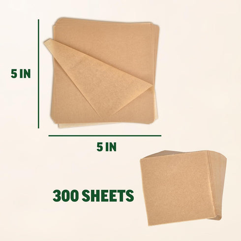 Zenlogy 5x5 Small Parchment Squares (300 sheets) - Unbleached, Non-stick, Pre-cut Parchment Paper- Ideal for Candy Wrappers, Liner Paper, Freezing...