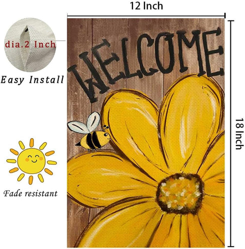 RABUSOFA Summer Garden Flag 12x18 Inch Double Sided for Outside, Welcome Sunflower Bee Outdoor Seasonal Yard Flag 13-12...