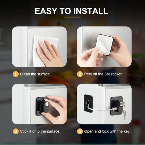 Fridge Lock, 2PCS Upgraded Refrigerator Lock for Freezer, Cabinets and Drawers, Air Fryer, Closets, Windows, Doors, Durable ABS with Adhesive Back...