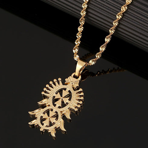 Old Ethiopian Gold Color Cross Pendant Necklaces for Women Men Ethiopian Eritrea Items...