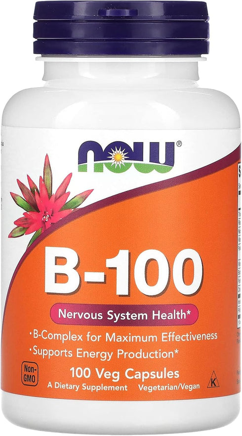 NOW Supplements, Vitamin B-100, Energy Production*, Nervous System Health*, 100 veg capsules...
