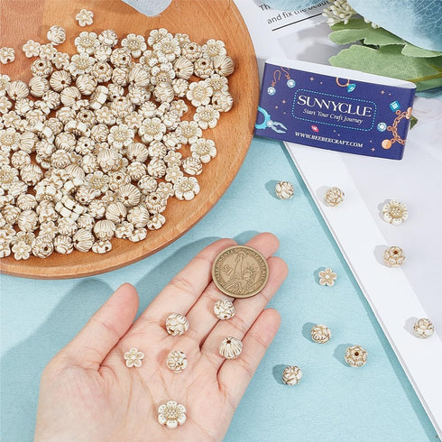 SUNNYCLUE 1 Box 200PCS Flower Spacer Beads Acrylic Gold Beads Resin Rose Floral Plating Golden Chakra Energy Lotus Flower Loose Spacer Beads Bulk ...