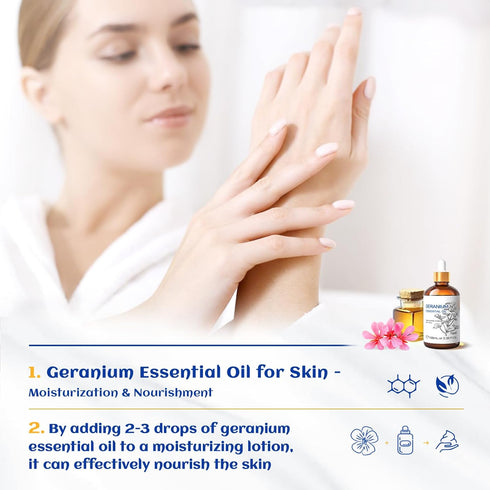 HIQILI 100ML Geranium Essential Oil for Skin, Diffuser & Candle, 100% Pure and Natural - 3.38 Fl. Oz...