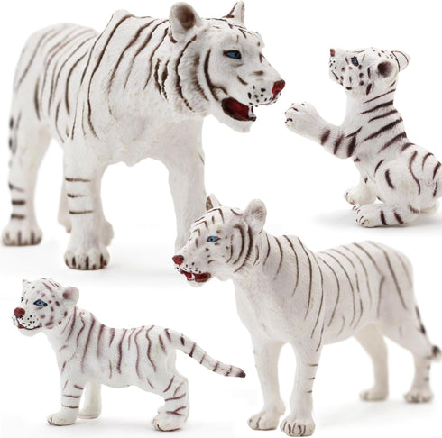 Gemini&Genius White Tiger Family Set Realistic Animal Figurines with Cub, Safari Animals Family Playset Figures, Educational Wildlife World Models...