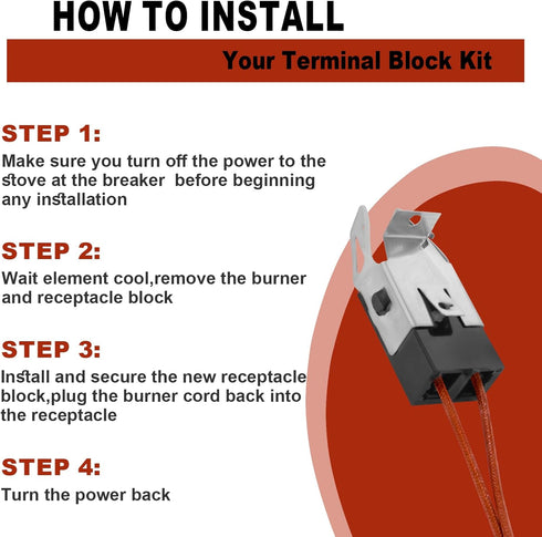 WB17T10006 Terminal Block Kit Compatible with GE Electric Stove, Range Surface Burner Plug Connector Replacement Kit Replaces AP3203326 WB17K10003...
