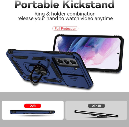 Protective Case with Screen Protector for Samsung Galaxy S21 5G - Dual Layer, Magnetic Ring Holder, Kickstand, Drop Tested - Navy Blue......