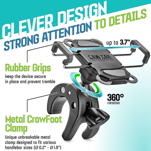 CAW.CAR Accessories Metal Bike & Motorcycle Phone Mount - The Only Unbreakable Handlebar Holder for iPhone, Samsung or Any Other Smartphone. +100 ...