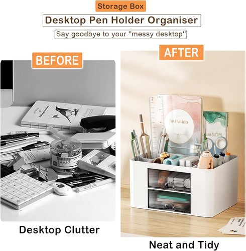 Desk Organizer with 4 Compartments and 2 Drawers, Pen Holder for Desktop Storage, Makeup Organizer, Desk Organization and Accessories for School, ...