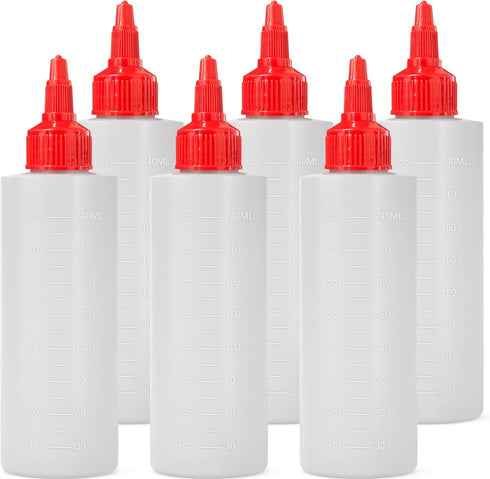 6-pack Plastic Squeeze Bottles for Sauces - 8oz Condiment Squeeze Bottles for Liquids - BPA Free Squirt Bottle with Twist Cap - Ketchup, Syrup, Oi...