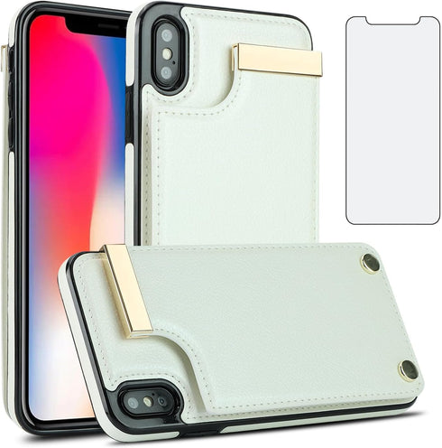Asuwish Phone Case for iPhone Xs Max Wallet Cover with Tempered Glass Screen Protector and Leather Purse Credit Card Holder Slot Cell i X XR Xsmax...