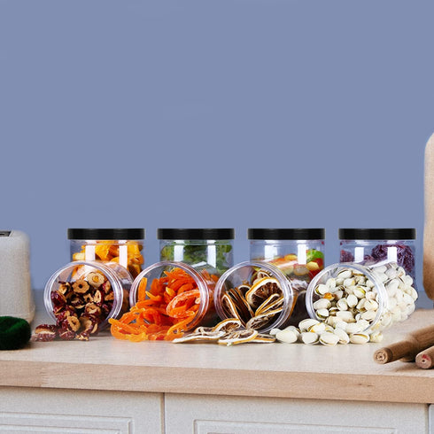 Lainrrew 8 Pcs 14oz Plastic Jars with Lids, Clear Plastic Slime Containers Plastic Round Storage Jars Container Wide Opening Storage Jars for Kitc...