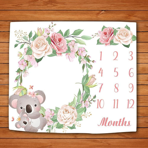 Baby Memory Blanket, Koala Cute Animal Flowers Newborn Baby Monthly Milestone Blanket for Girls Princess Baby Age Blanket, 48x40 Inch Nurse Receiv...